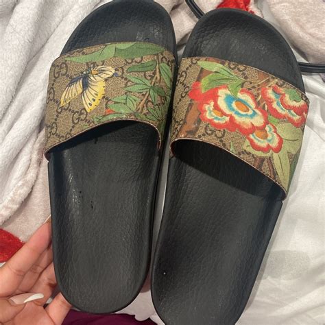 gucci flower slides cheap|gucci slides with butterfly.